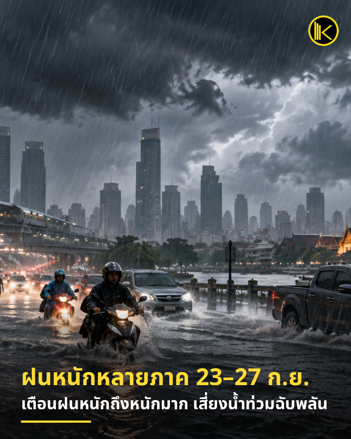 🌧️ กรมอุตุฯ เตือน 23–27 ก.ย. ฝนหนักถึงหนักมากหลายพื้นที่ ระวังน้ำท่วมฉับพลัน-น้ำป่าไหลหลาก