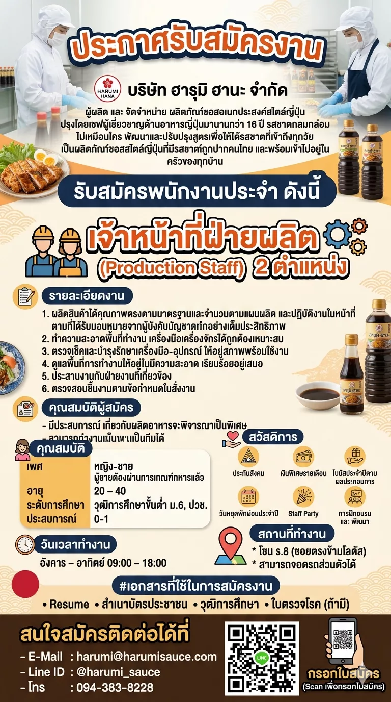 ภาพประกาศรับสมัครงาน เจ้าหน้าที่ฝ่ายผลิต (Production Staff) (ชาย) ภาพที่ 1